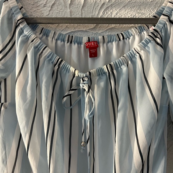 GUESS Ladies Striped shirt blouse with elastic cuffs and bottom - size large - Picture 2 of 3